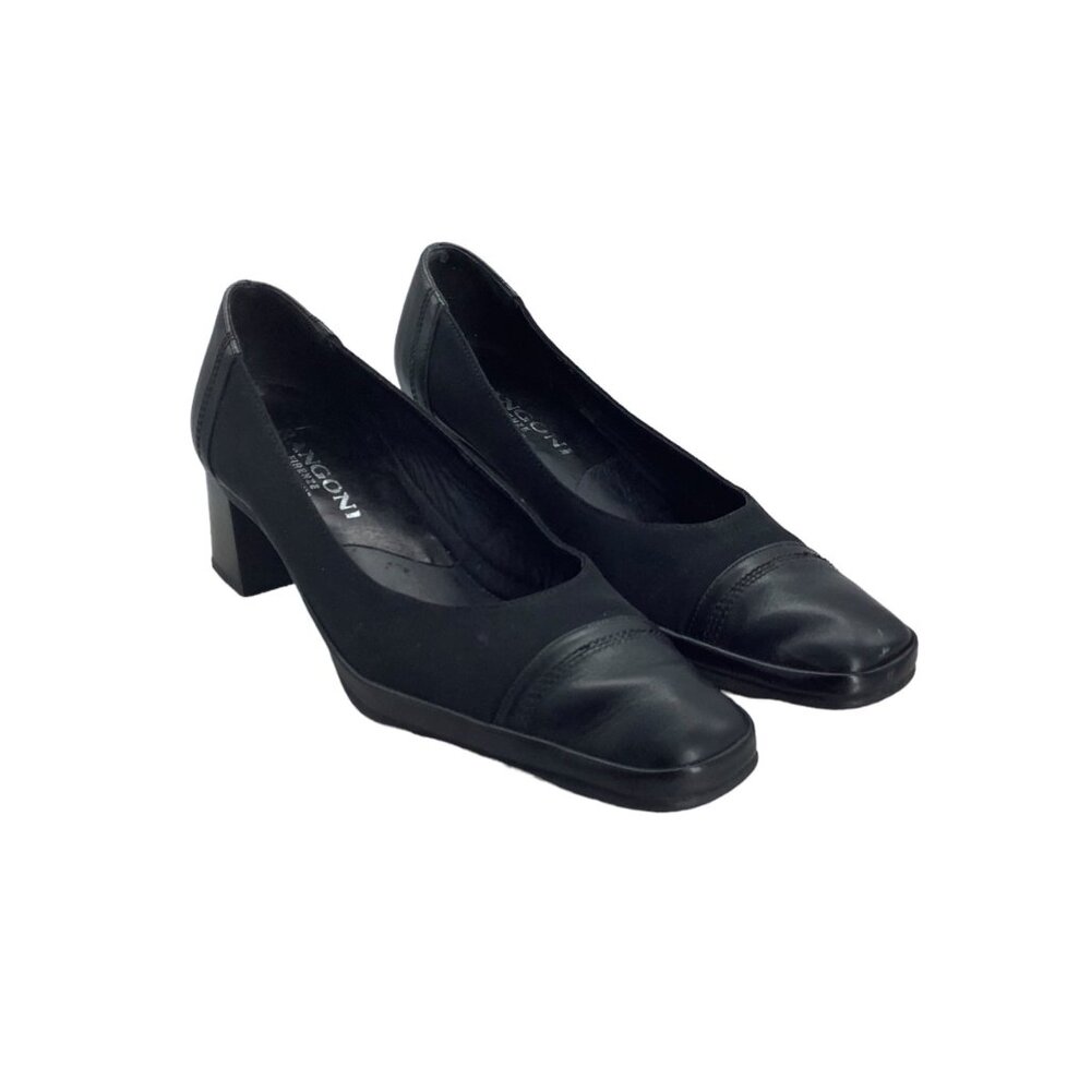 Vtg Rangoni Firenze Italian Leather Square‎ Toe Pumps Women 7B Black Block Heel